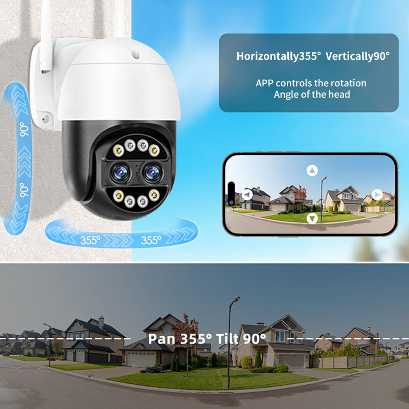 8MP iCsee APP Dual Lens Wireless PTZ IP Dome Camera AI rilevamento umanoide Home Security CCTV Baby Monitor