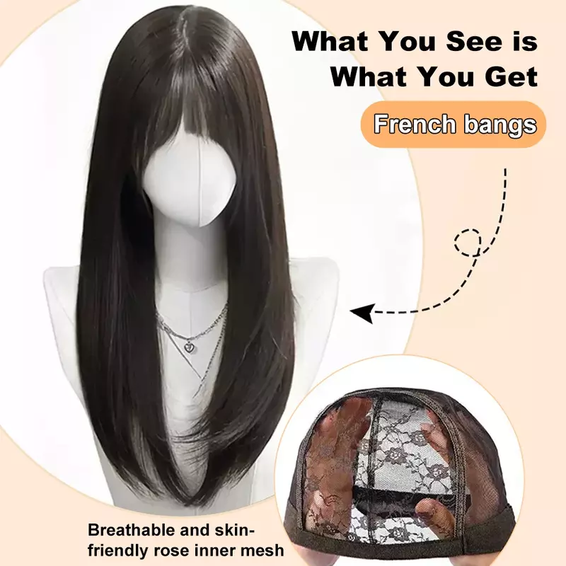 ALXNAN, Синтетические длинные прямые парики с челкой, черные, для косплея, искусственные волосы в стиле "Лолита", парики для женщин, натуральный термостойкий парик
