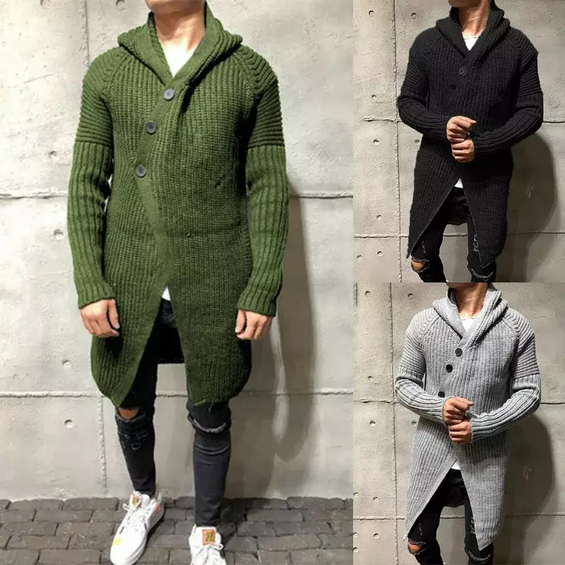 Cardigan monocromático com capuz, jaqueta longa de malha, moda europeia e americana, outono e inverno, 2023