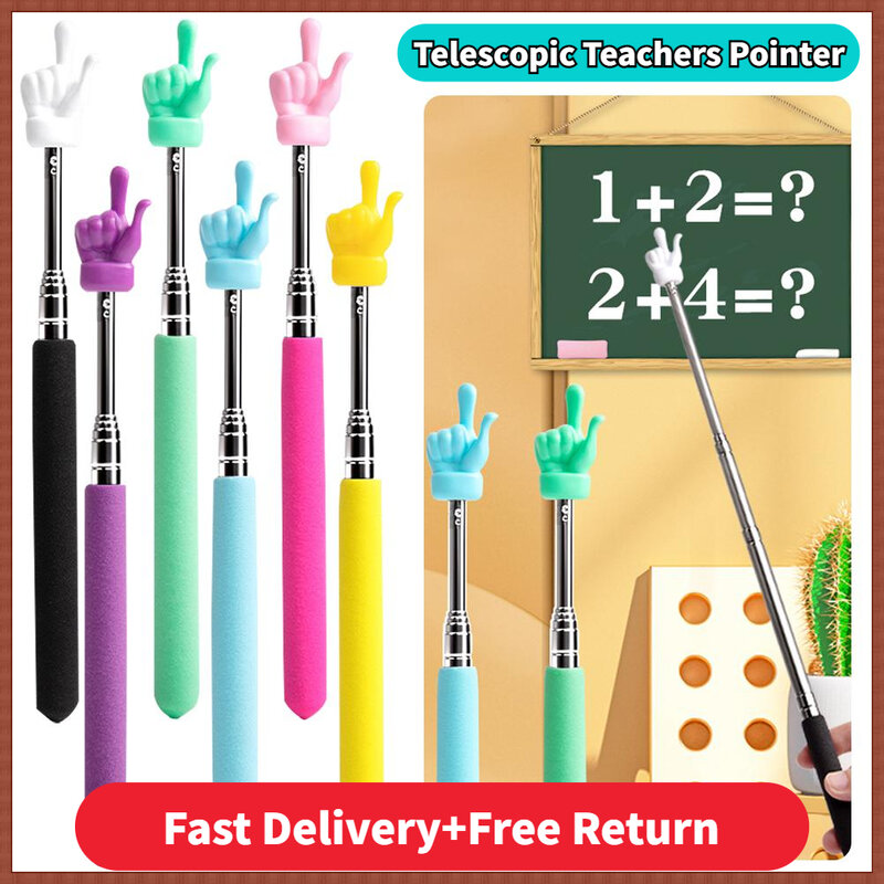 Chowany wskaźnik dla nauczyciela w kształcie palca, ze stali nierdzewnej, teleskopowej, szkolnej wskazówki dla nauczycieli