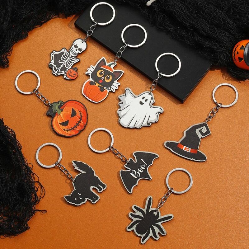 Porte-clés en bois de chapeau de sorcière fantôme Aliments, porte-clés de voiture, breloques de sac, porte-clés d'Halloween, cadeaux de fête, bijoux
