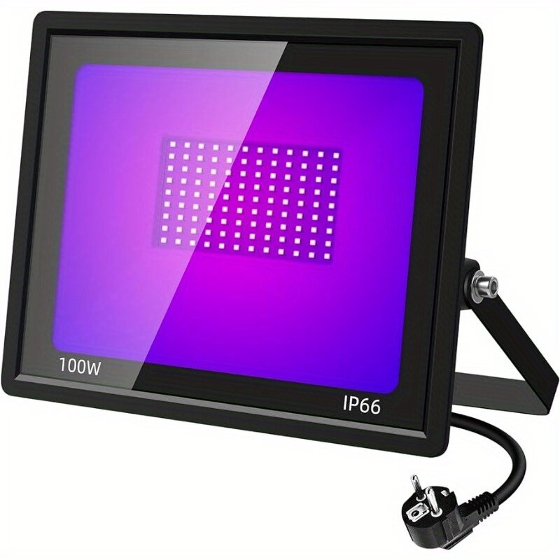 Luz LED ultravioleta negra para exteriores, reflector impermeable IP66 con cable de alimentación, interruptor de enchufe de 100 metros, 1,5 W