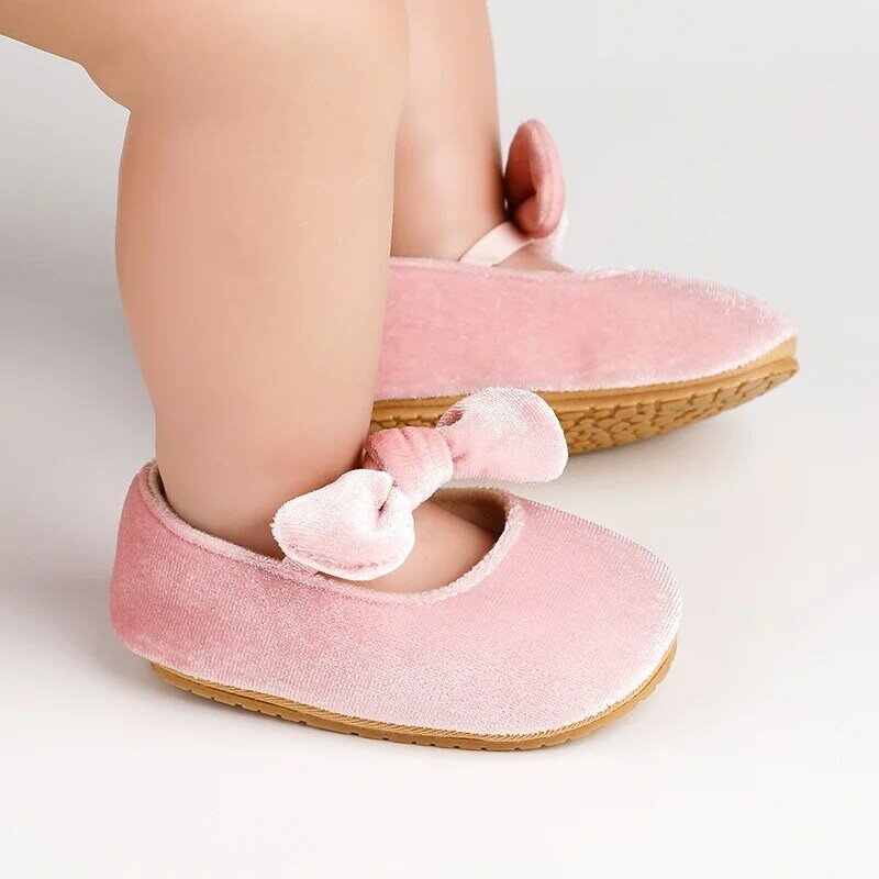 Newborn Baby Shoes Baby Boy Girl Shoes Girl Classic Bowknot Rubber Sole Anti-slip Dress Shoes First Walker Toddler Crib Shoes
