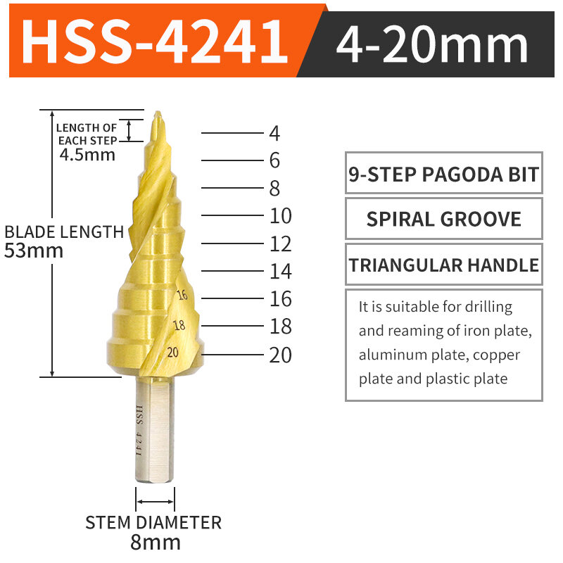 Vack 4-12Mm 4-20Mm 4-32Mm Hss Spiral Groove Stap Boor Set titanium Coated Hout Metaal Gat Stapte Core Boor Router Bits