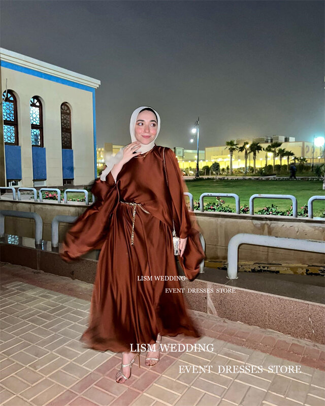 Винтажное мусульманское вечернее платье LISM в стиле Саудовской Аравии с расклешенными длинными рукавами ТРАПЕЦИЕВИДНОЕ платье для выпускного вечера с хиджабом и поясом