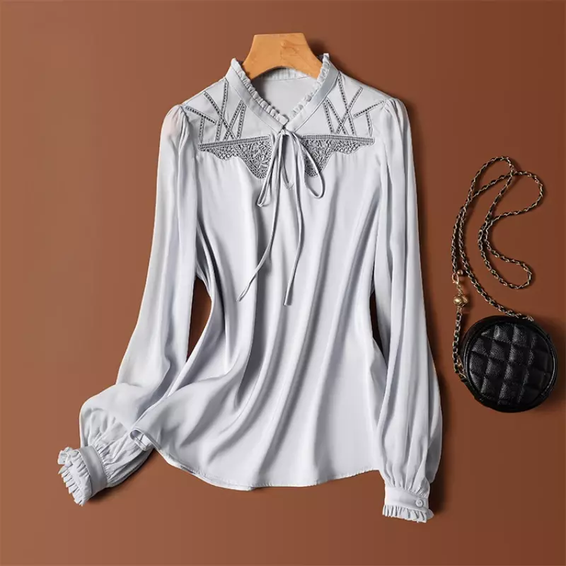 YCMYUNYAN-여성용 긴팔 새틴 셔츠, 빈티지 실크 블라우스, 여름 의류, 루즈한 패션 탑, New