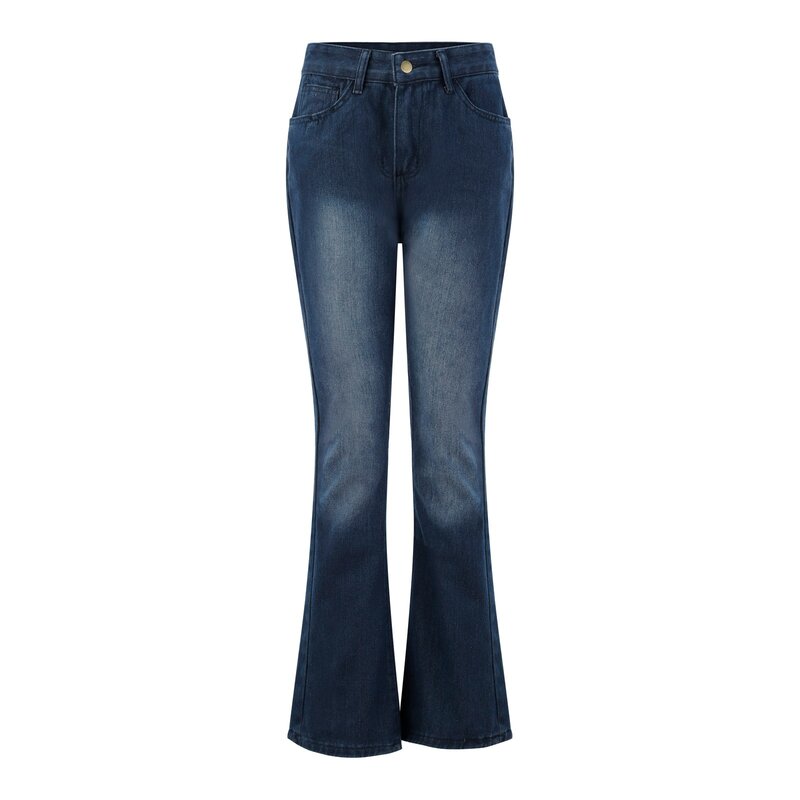 Jeans flare vintage feminino com bolsos, ajuste fino, elástico, calças com bunda para levantar, perna reta, Harajuku, moda, 2024