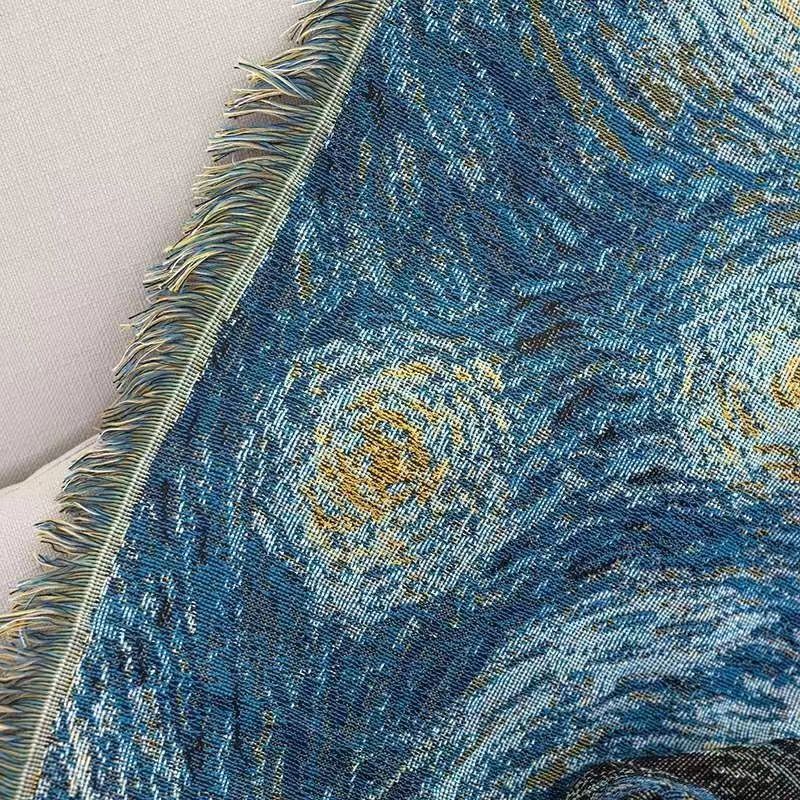 Nordic Van Gogh Starry Night Impresso Cobertor, Pintura a óleo Sofá, Cama Decor Tapete, Tecido Tapeçaria Espessada, Cobertor de piquenique