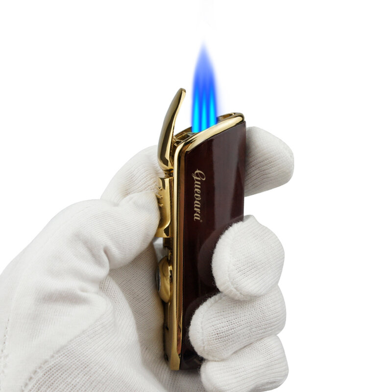 GUEVARA Metal Windproof Mini Pocket Cigar Lighter 3 Jet Blue Flame Torch Cigarette Lighters With Cigar Punch Gift Box