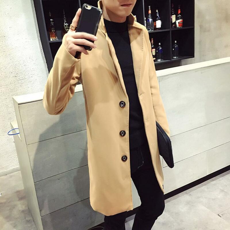 Windproof Men Coat Men Fall Winter Jacket Stylish Men's Winter Trench Coat Slim Fit Windproof Mid Length for Formal Occasions
