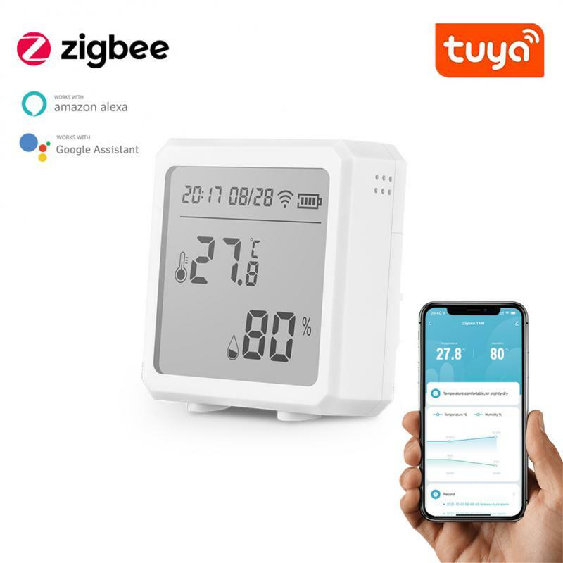Tuya-温度および湿度センサー,zigbee,Google Homeアシスタント,LCDスクリーンディスプレイ,hyg付き
