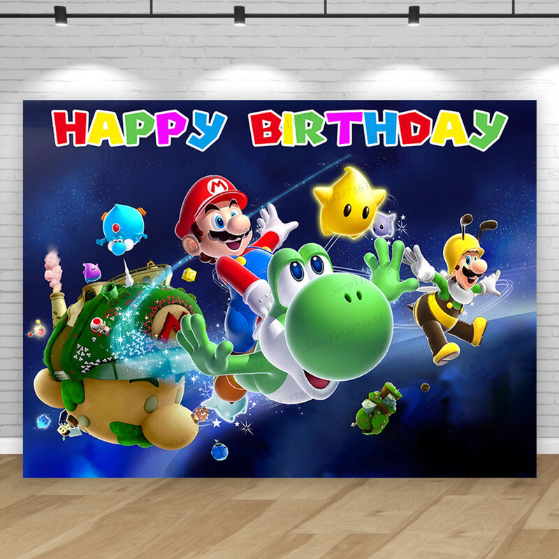 Décoration de toile de fond Super Marios Bros, jeu de défi pour garçons, fond d'anniversaire, accessoires de bannière de studio photo, fête préChristophe