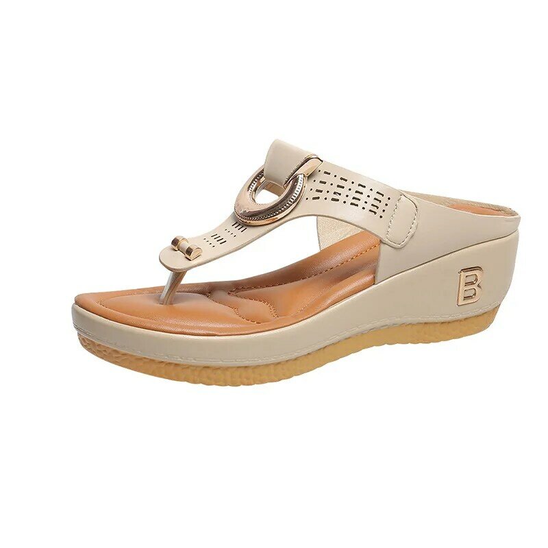 Sandalias de cuña romanas para mujer, zapatos de playa de plataforma informales, chanclas cómodas, talla grande 42, Verano