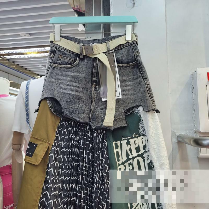Getspring damska spódnica długa patchworkowa jeansowa spódniczka z nieregularnym wysokim stanem luźna asymetryczna plisowana spódnica 2024