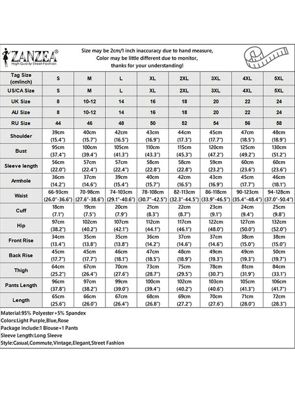 ZANZEA 여성용 캐주얼 바지 세트, 와이드 레그 바지, 단색 루즈 무슬림 복장, 골지 두비 긴팔 상의, 매칭 세트, 2 개