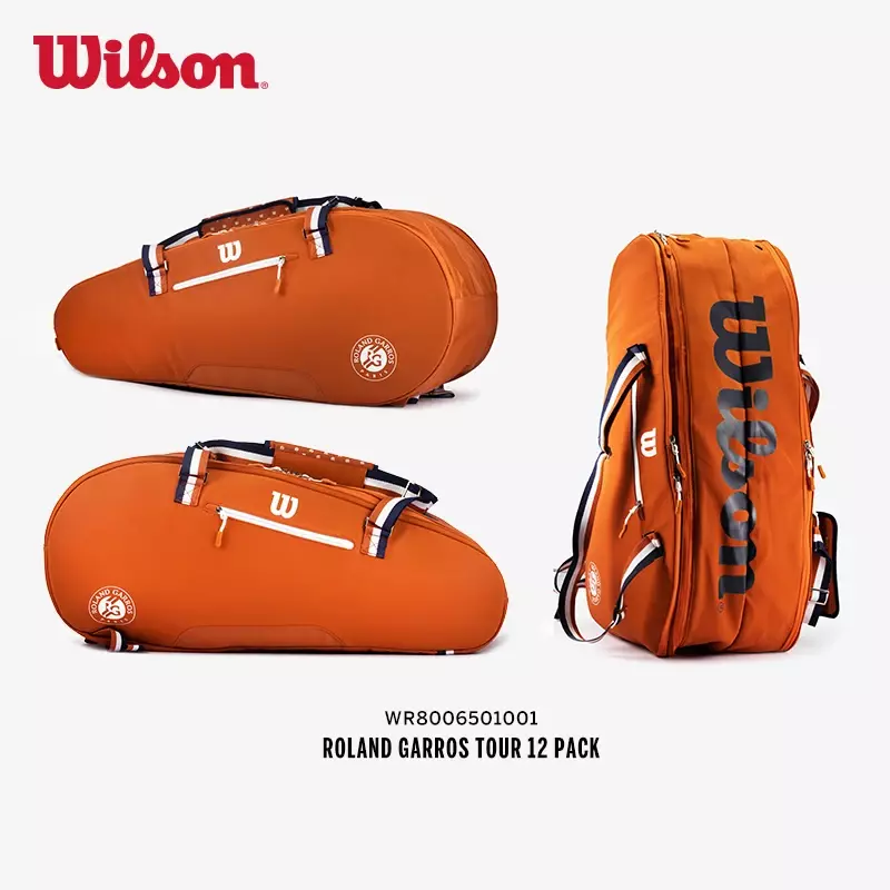 Wilson-Roland Garros Tour Baget de tênis, mochila esportiva comemorativa do Aberto da França, alta capacidade, 2 6 12 raquetes, bolsas esportivas