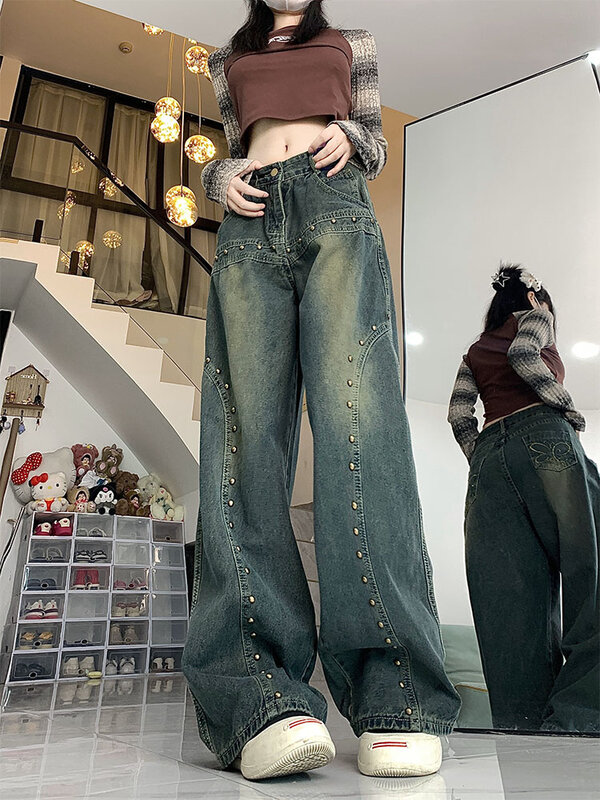 Jean Bleu Taille Haute à Jambes Larges pour Femme, Pantalon en Denim Fin, Décontracté, Tendance Coréenne, Hip Hop, Nouveau Design