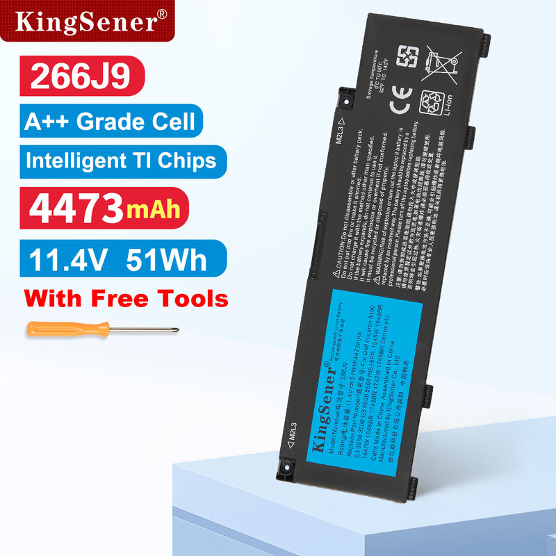 KingSener-266J9 Bateria do portátil, Dell G3 15 3590 3500 G5 15 5500 5505, DELL Inspiron 14 5490 M4GWP PN1VN, ferramentas gratuitas, 51WH