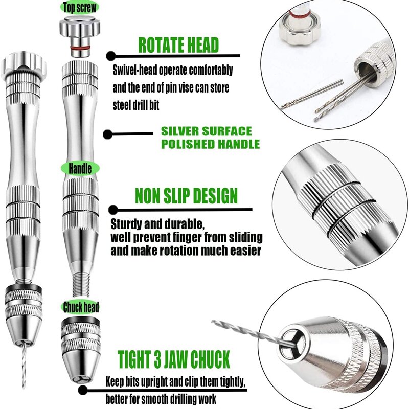 Outils de perceuse à main de précision pour bijoux en résine, étau à broche, ensemble de perceuse à main avec forets, compte de moules en résine