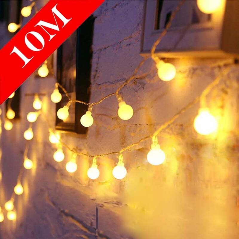 Guirnalda de luces LED con batería, guirnalda de bolas de cereza, funciona con USB, decoración de Año Nuevo, boda, Navidad, habitación al aire libre, 2M, 5M, 10M