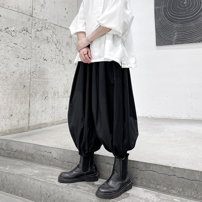 Pantalones bombachos de pierna ancha para hombre y mujer, pantalón de chándal estilo Harajuku Punk, ropa de calle, color negro