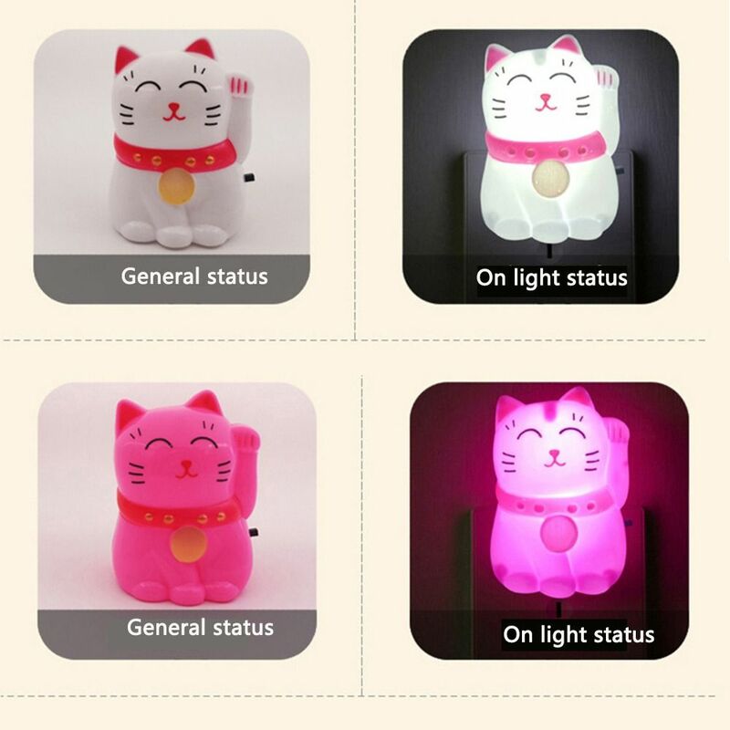 Maneki-neko-Luz LED de noche pequeña, lámpara de decoración de escritorio, iluminación enchufable para dormir con interruptor, alimentación de bebé, dormitorio de cabecera