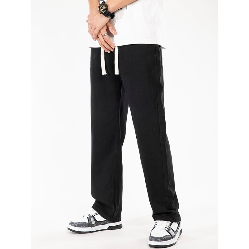 Pantalones vaqueros holgados de moda coreana para hombre, cintura elástica, Color clásico olid, pierna recta, pierna ancha, azul claro, gris, negro