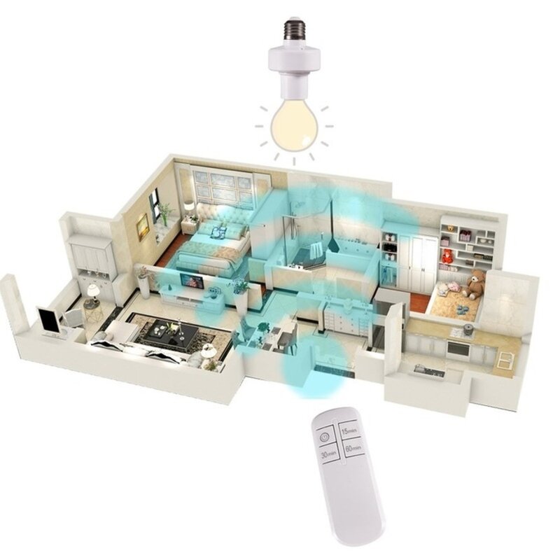 Interruptor Inteligente Sem Fios com Controlo Remoto, Base da Lâmpada LED, Kit Interruptor de Luz, Temporizador, Alcance 15m, AC 110V-240V, E27