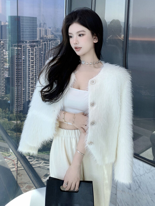 Высококачественная женская зимняя шуба из меха норки, однотонная модная уличная однобортная укороченная куртка из искусственного меха, женская верхняя одежда