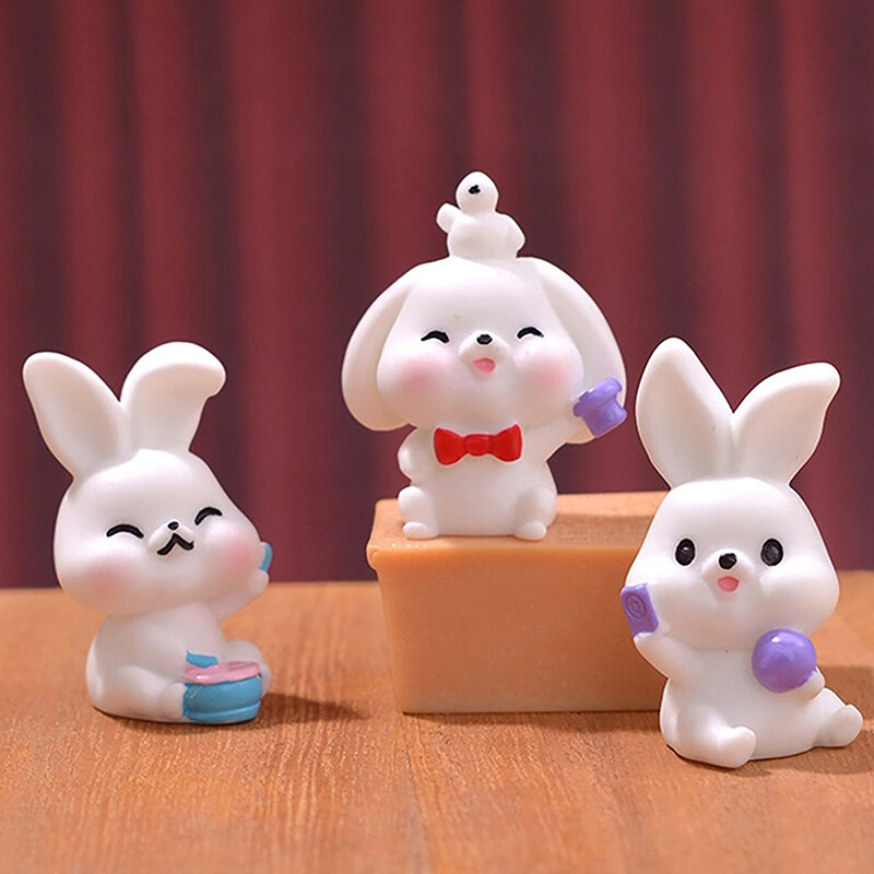 Kawaii Mini Magic Show Rabbit Model Ornament Cute Bunny Figurine Micro Landscape Decoration DIY Dollhouse Miniature Toy Gift New