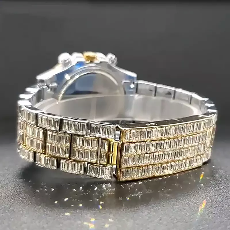 Gelo fora relógios para homens de luxo artesanal mosaico diamante relógio cronógrafo à prova dwaterproof água hip hop relógios dos homens corrente cubana relogio novo