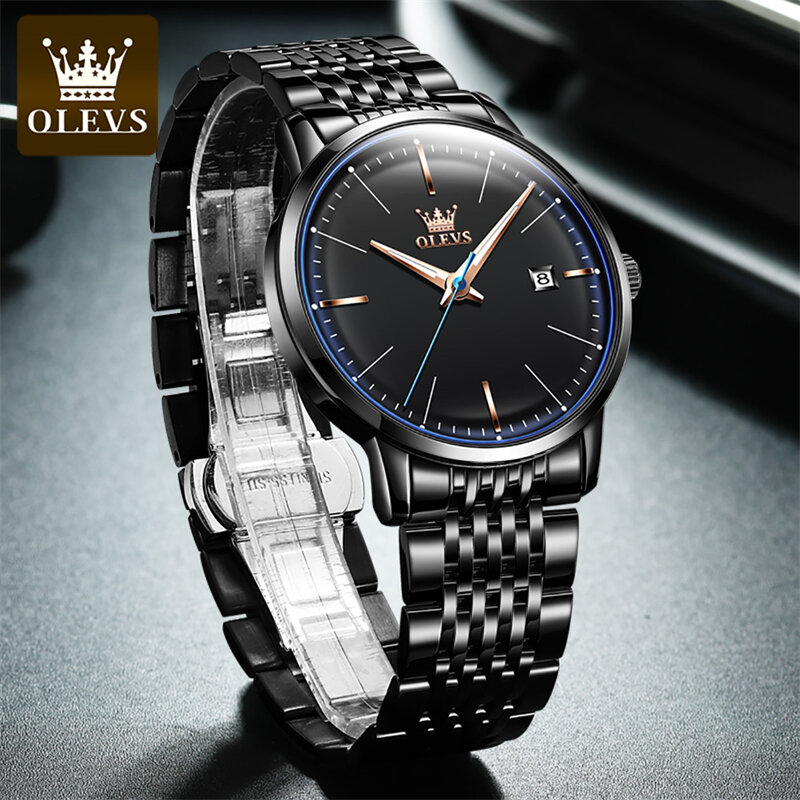 OLEVS-reloj mecánico para hombre, cronógrafo con correa de acero inoxidable, resistente al agua, con calendario, de negocios, a la moda, nuevo