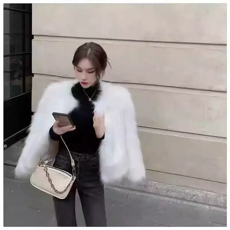 2023 осенне-зимние модные пальто из искусственного лисьего меха, корейская мода, теплые женские пальто, свободная короткая верхняя одежда, Женская искусственная кожа, элегантная одежда