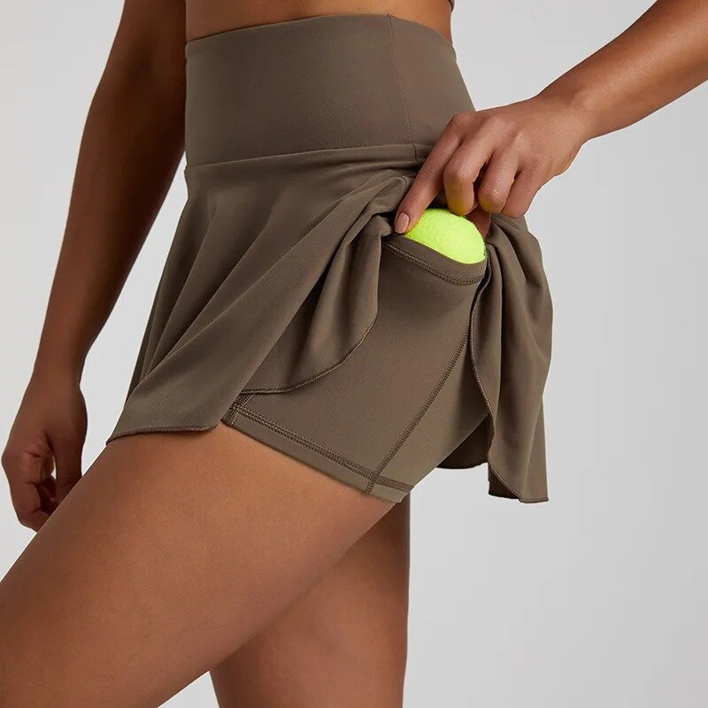 レモン-女性用ポケット付きスーパーソフトフィットネステニスコート、女性用スウェットスポーツショートスカート、包括的なトレーニング、ジョギング