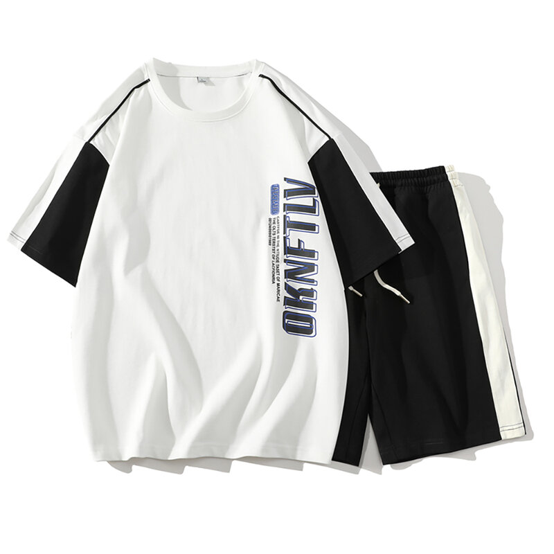 Модный мужской спортивный костюм 2024, футболка с коротким рукавом и шорты, летний повседневный костюм для бега, мужской комплект из двух предметов