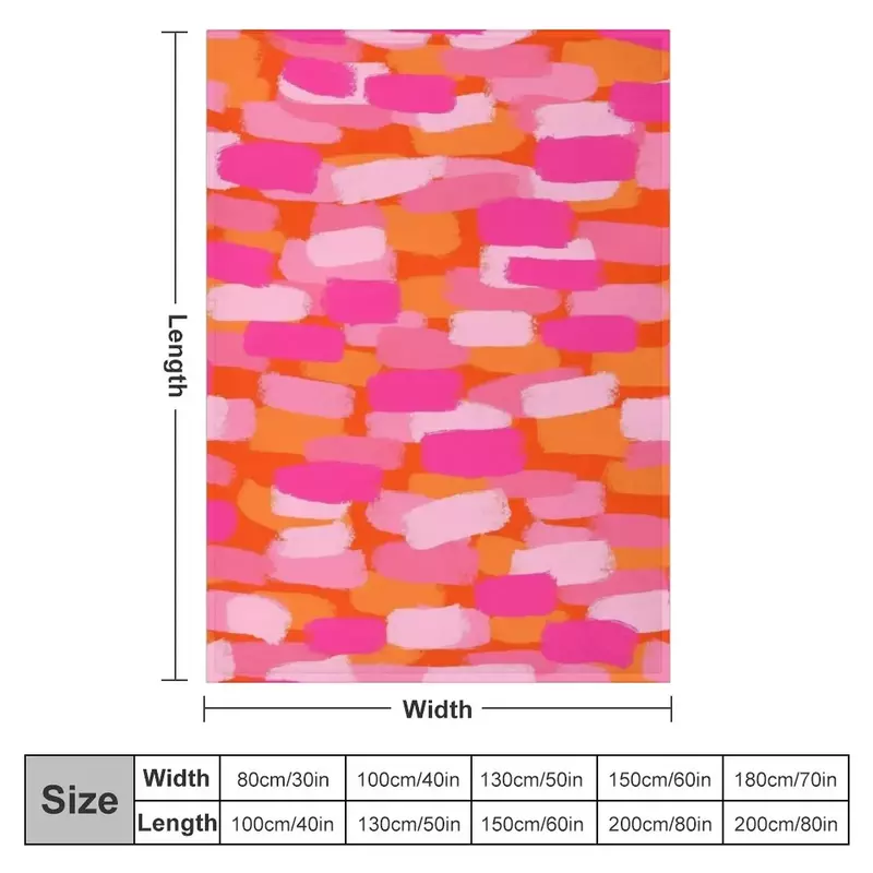Cobertor abstrato para acampar, cobertores macios, efeito pincelada, rosa quente e laranja