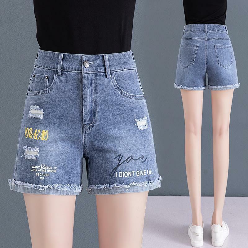 Shorts jeans angustiados, versáteis e emagrecedores, cintura alta, soltos, linha A, calças de perna larga, novo, 2024