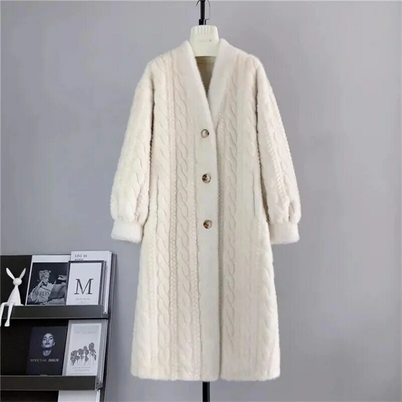 Thickened Faux Fur Coat Female Winter 2023 New Mink Fur Add Fur One Single-breasted Long-Sleeved Warm Mink Coats