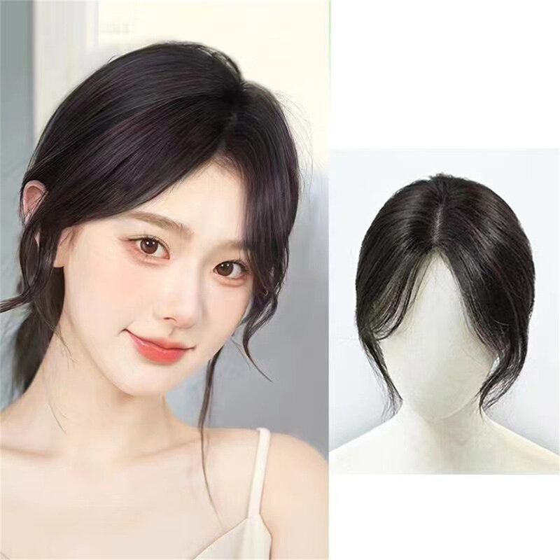 Women Lazy Style Curly Middle Parted Bangs Wig Natural Invisible Fake Side Toupee Full Cover Extensions