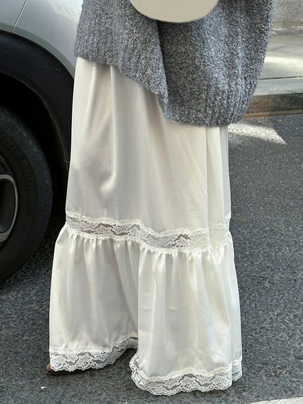 Women Long Skirt Elegant High Waisted Skirt Lace Patchwork Flowy Summer Skirt for Casual Daily