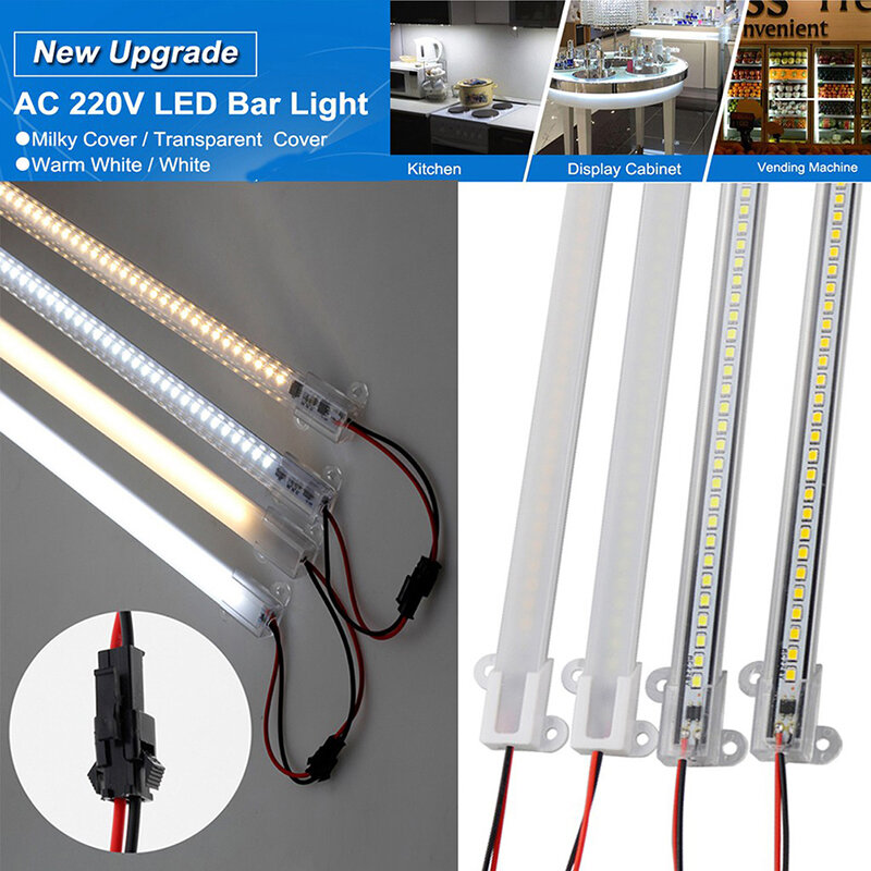 Clipe LED Strip Light rígida, alto brilho, luz de barra, salvando tubos LED, 72LEDs, AC220V, 30cm, 40cm, 2835