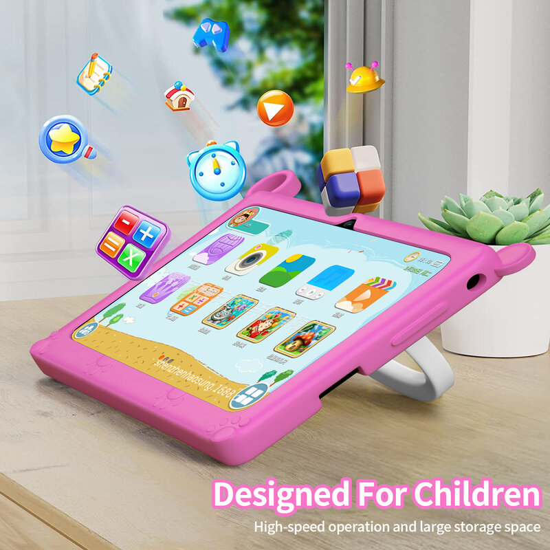 Sauenane 어린이 태블릿, 거치대 함께 공부하기 위한 어린이 태블릿, 안드로이드 11, 1280*800 HD, Ouad 코어, 듀얼 와이파이, 2GB, 32GB, K2, 7 인치