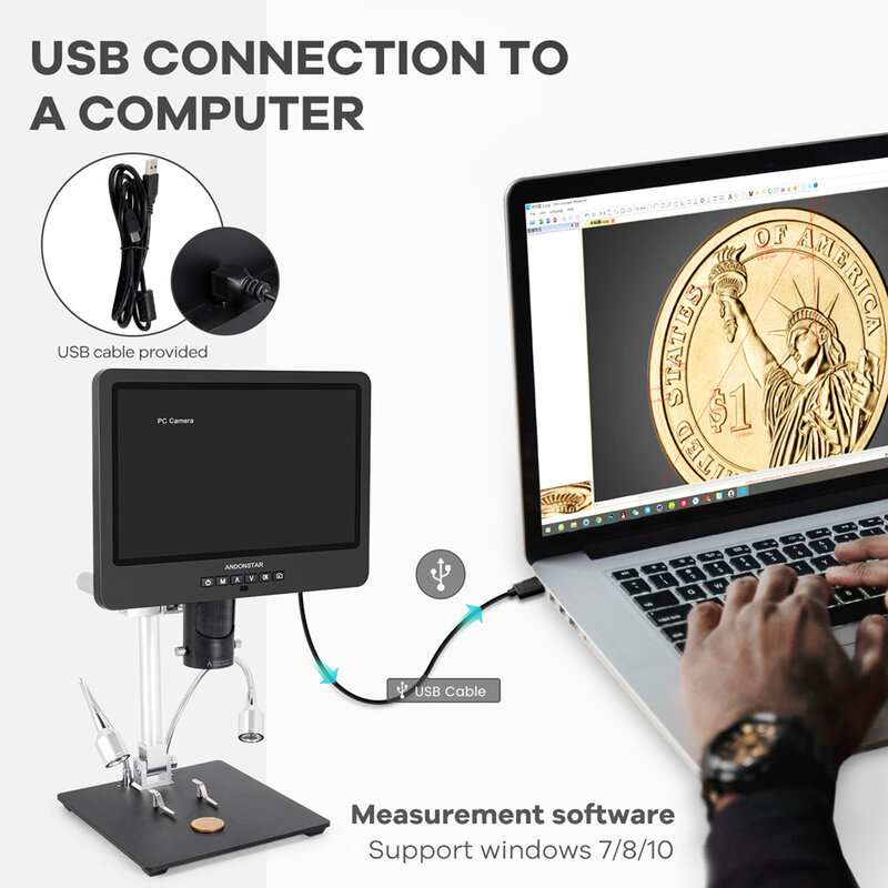 Andonstar 삼안 USB 디지털 현미경, PCB 납땜 검사용 전자 납땜 도구용 IPS LCD, AD249SM HDMI, 2000X, 10.1 인치