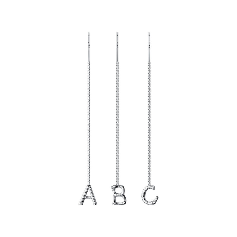 Real 925 Sterling Silver 26 Capital Letters Drop Earrings Simple Alphabet Pull Through Earring Fine Jewelry for Women