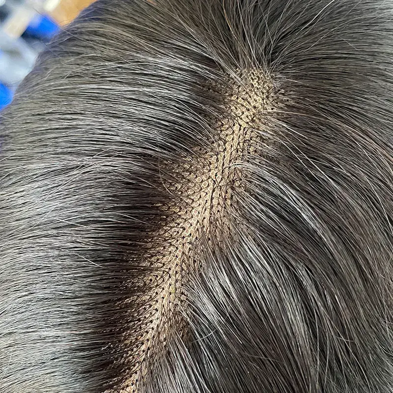 Cabelo humano toupee masculino laço francês com npu em torno da base sistemas de cabelo masculino peruca 1b cor dos homens