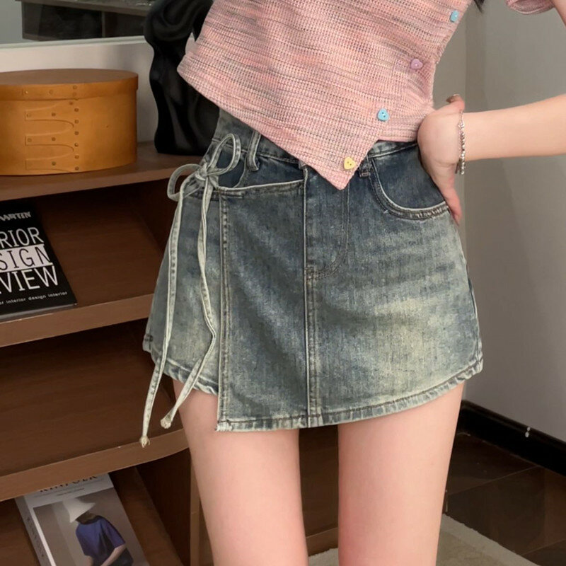 2024 letnia nowa modna wszechstronna nieregularny projekt z wysokim stanem do wyszczuplenia spódnica jeansowa damskich koreańskie wydanie