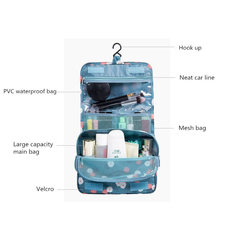 Women Makeup Bag Travel Organizer High Capacity Waterproof Toiletries Storage Bag Bathroom Wash Classification Hook Cosmetic Bag