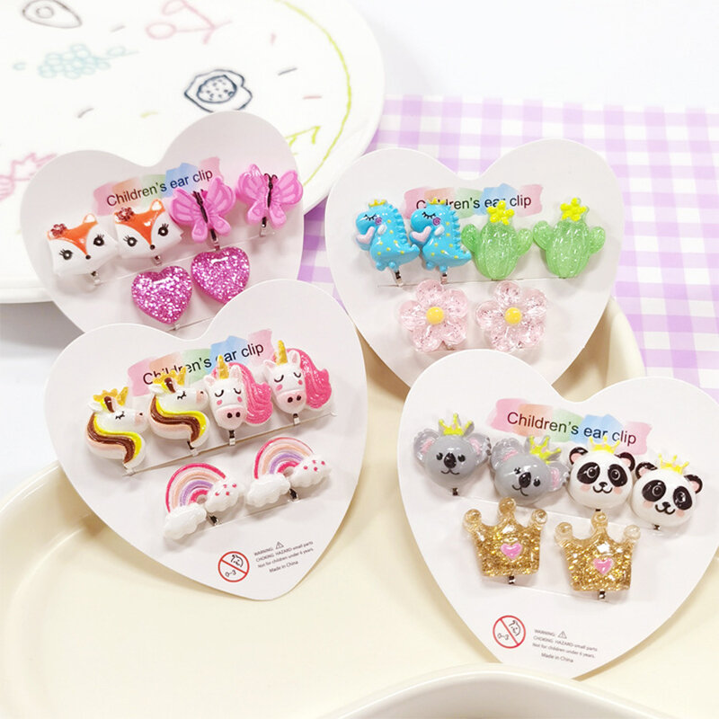 5PRS/zestaw dla dziewczynek dzieci nie Piercing kolczyki dla dzieci mieszane słodkie klipsy dla kota jednorożec Panda na kolczyku prezent na Boże Narodzenie