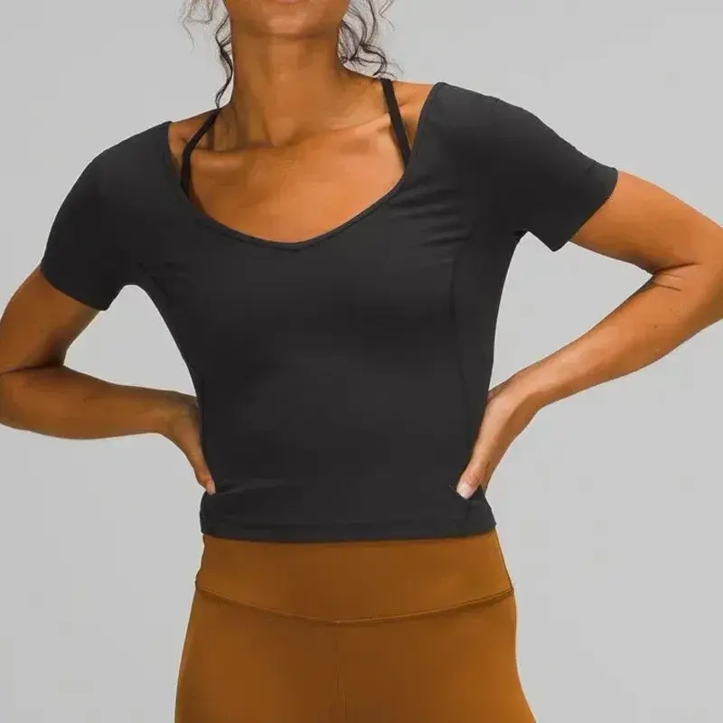 Женская футболка с коротким рукавом и открытой спиной для занятий йогой