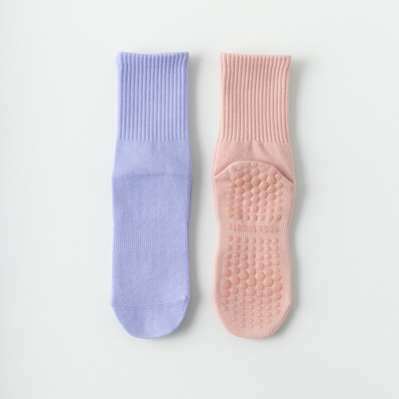 New Simple Solid Color Mid Calf Yoga Socks Pilates Socks Silicone Non-slip Fitness Socks Indoor Dance Gymnastic Training Socks